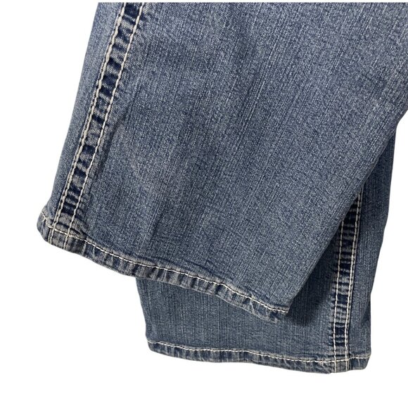 Arya Jeans Distressed Bootcut Denim Pants Sz 18 Medium Wash Stretch Button - Picture 4 of 9